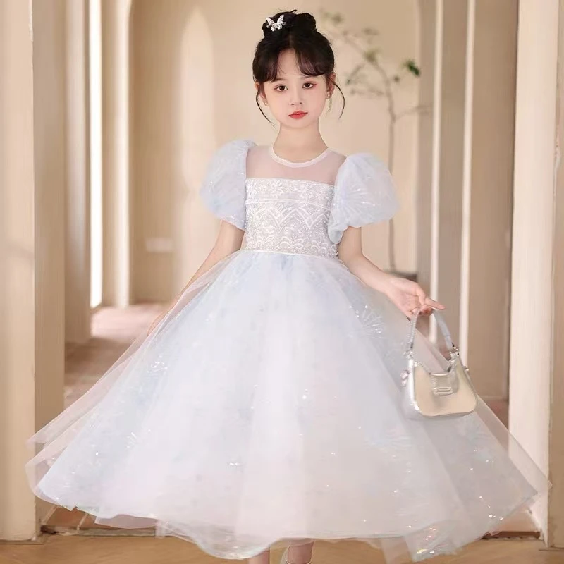 高定儿童晚礼服十岁生日主持花童爱莎公主钢琴表演闪亮蓬蓬裙气质