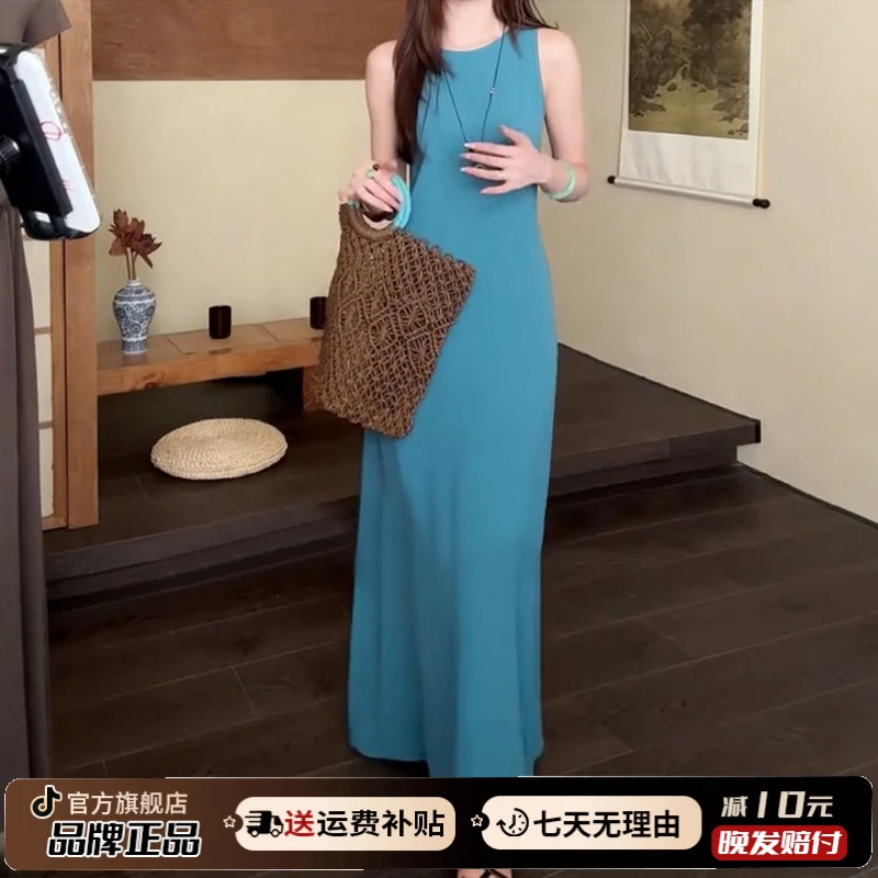 法式紫色无袖背心连衣裙子女夏季2025新款爆款海边度假高级感长裙