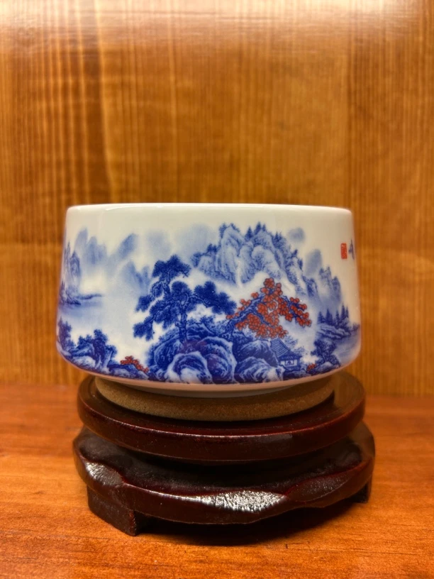 景德镇陶瓷茶具手工拉坯手工拉坯高白泥草木灰青花山水釉里红水洗