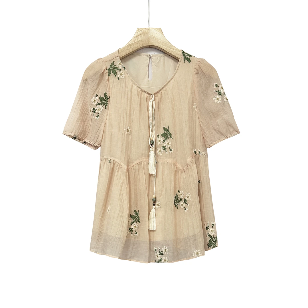 夏季新品！女士夏季圆领时尚减龄短袖小衫F527