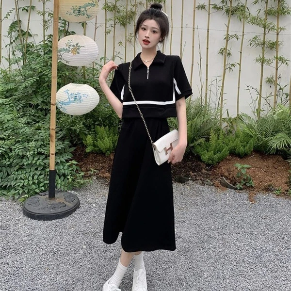 新款加大码连衣裙女夏胖mm假两件裙子韩版宽松显瘦遮肚子A字裙潮