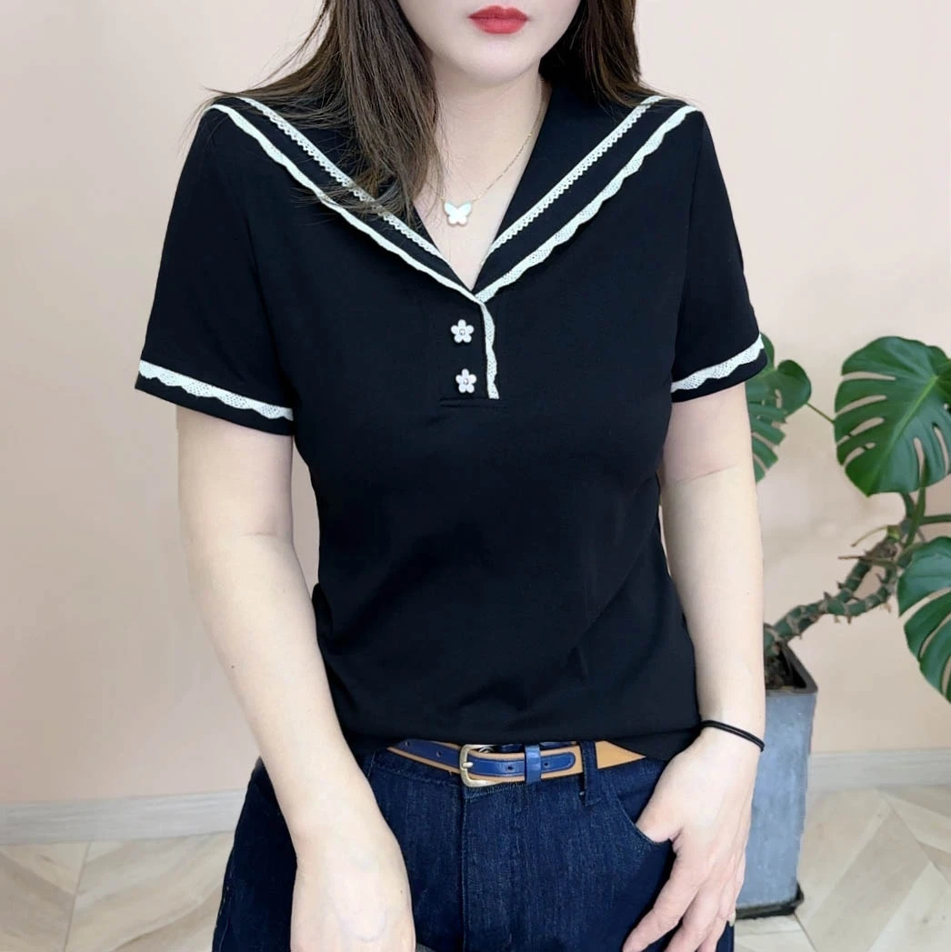 2025春夏款新品时尚百搭修身显瘦设计感个性打底女士短袖上衣7941