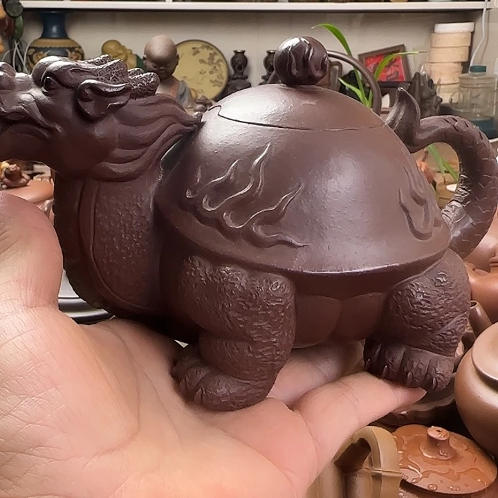 蟹***钱茶壶底槽青原矿紫砂