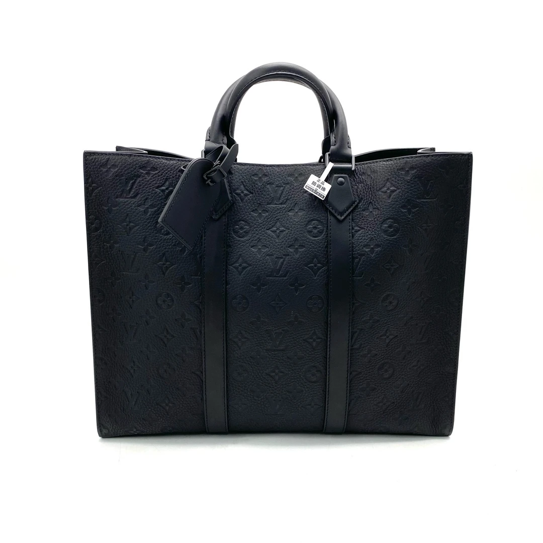 99新 LouisVuitton/路易威登 Sacplat24H黑色全皮压花托特包41/33