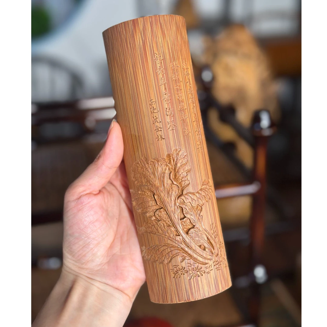 【白菜-深色茶则】手工雕刻茶道茶则 六君子竹工艺茶具配件文玩摆件