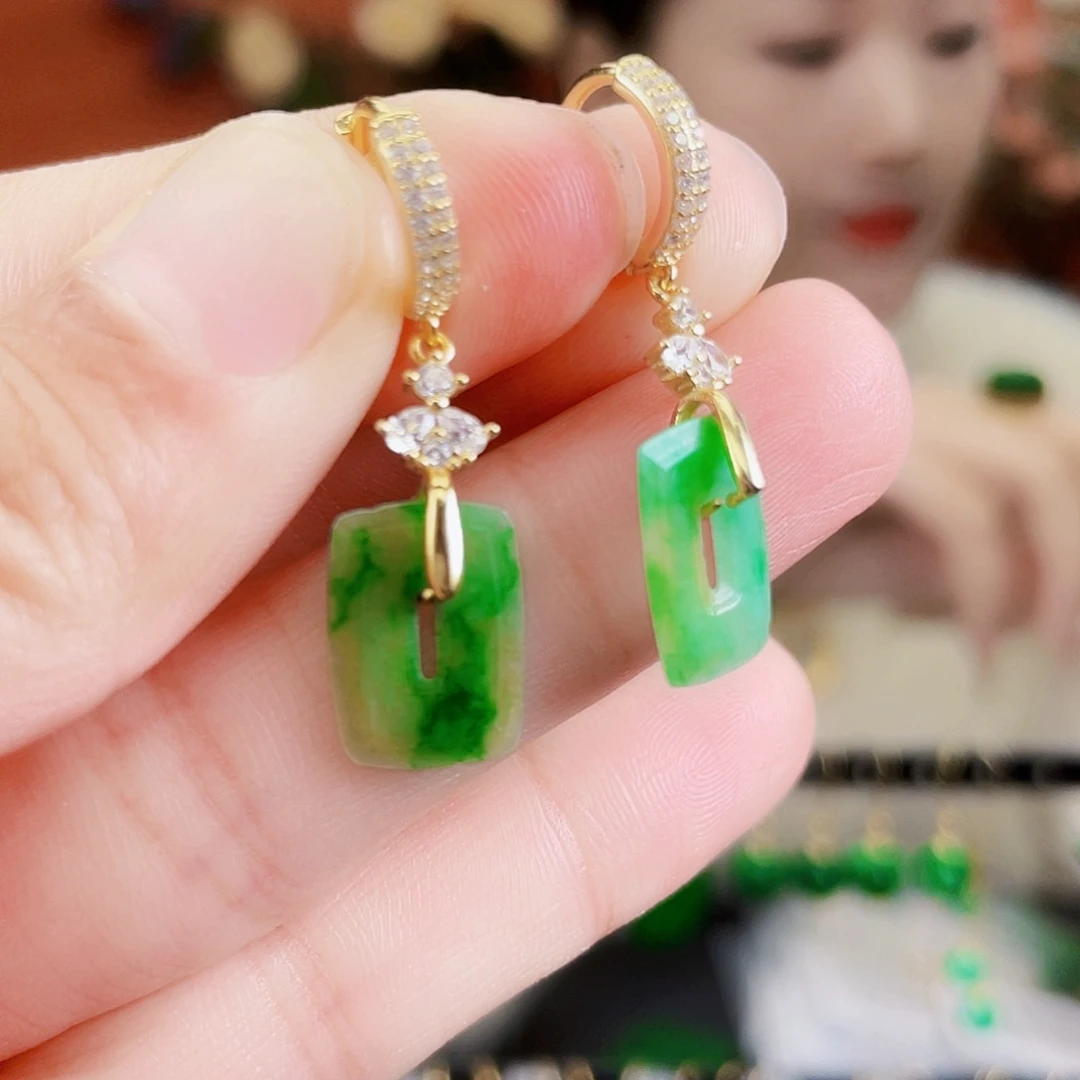 翡翠银S925镶嵌耳饰