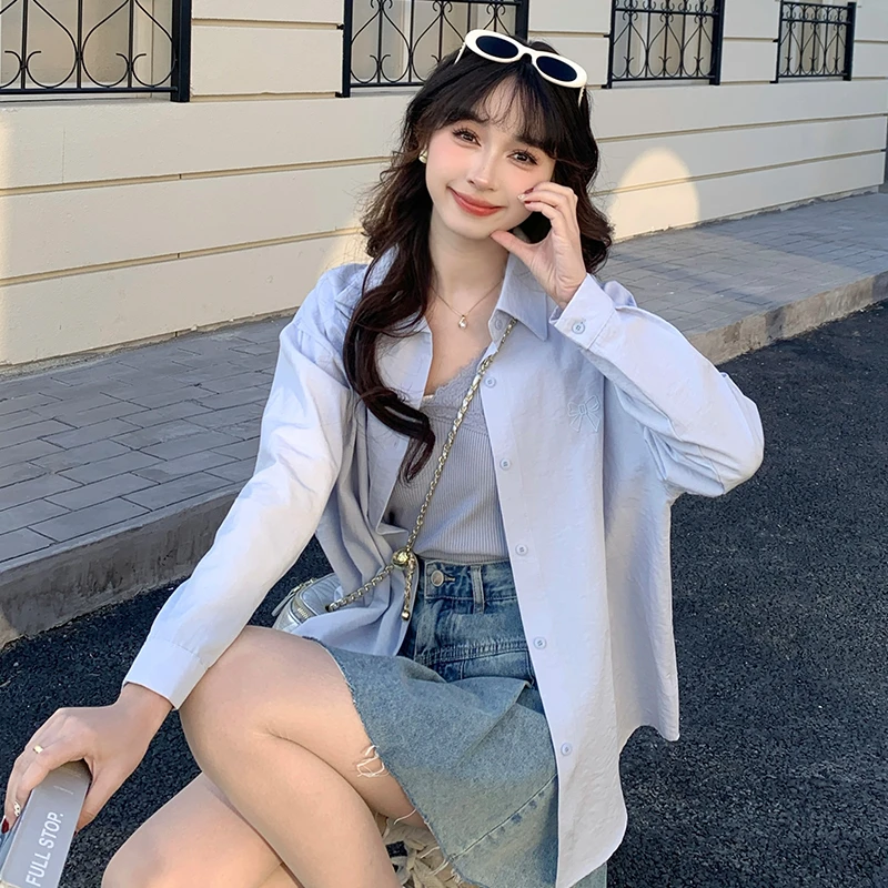 慕兔背心叠穿长袖衬衫两件套女2025春季新款设计感小众套装