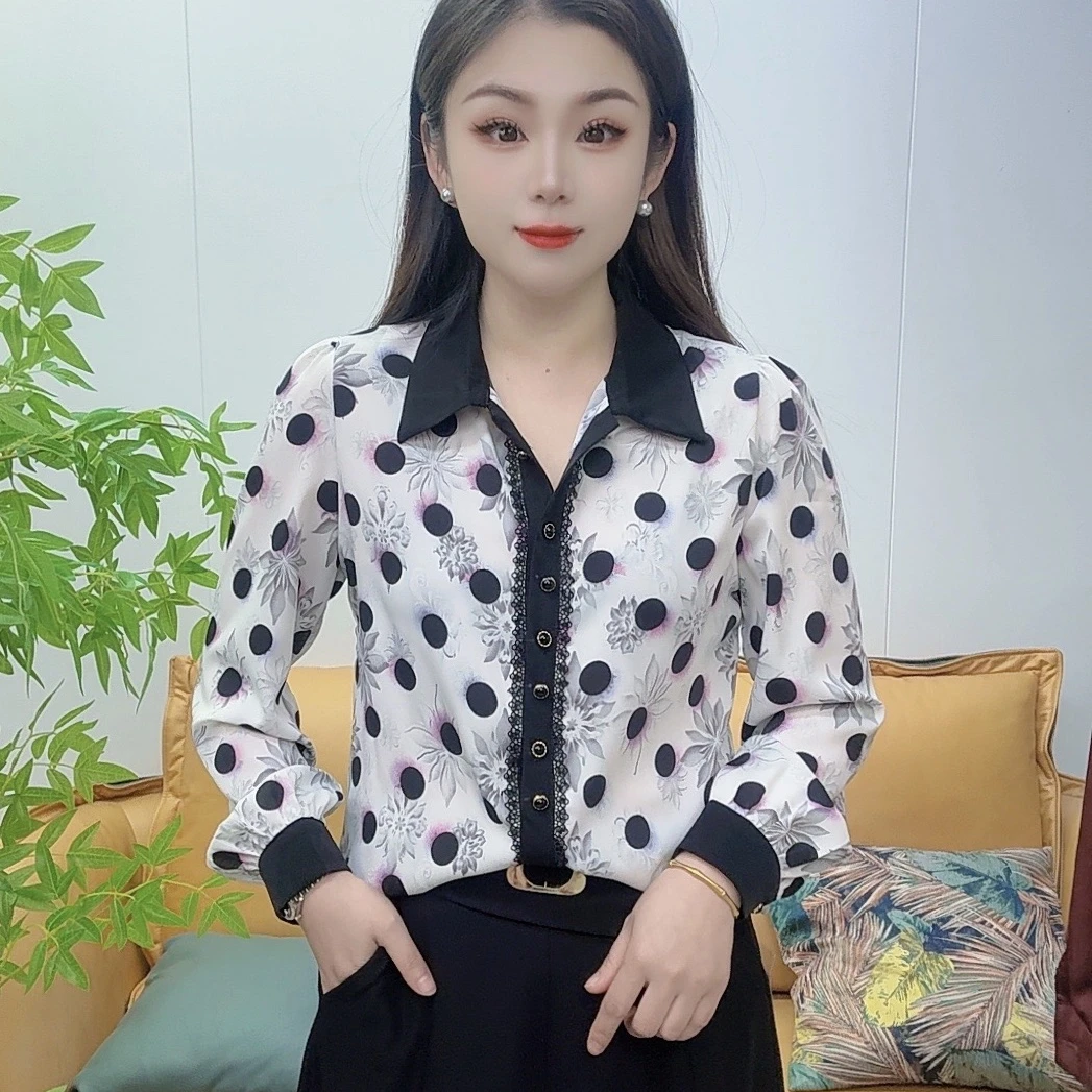春季新长袖显瘦爆款时尚百搭品质女设计感气质洋气衬衫圆点上衣