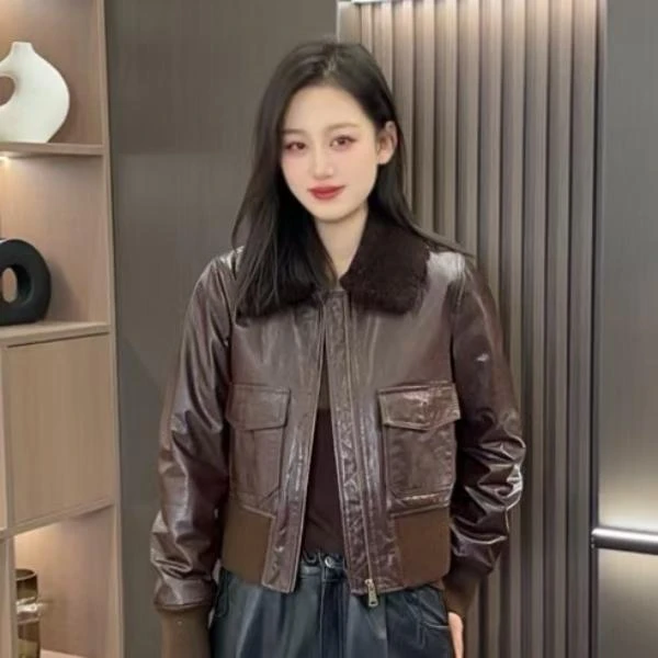 【 薪多多推荐】 毛领设计感时尚休闲潮流外套皮衣女-DUODUO-133