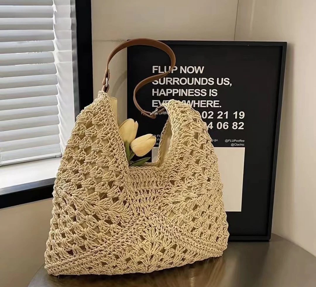 镂空撞色编织耐磨敞口条纹腋下包简约风方形慵懒风