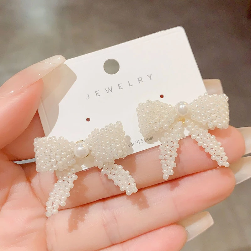 铜合金亚克力耳饰 夏季清新蝴蝶结耳钉韩版时尚网红百搭银针耳环