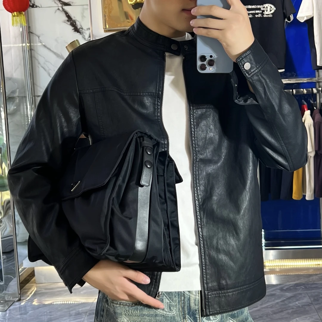 常规款夹克直下摆男士潮流长袖时尚皮夹克休闲秋季-5937