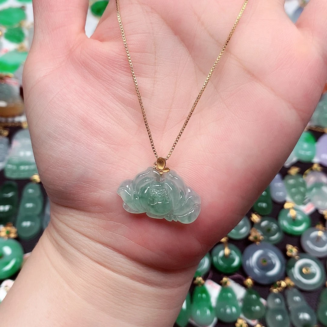 翡翠18K金镶嵌吊坠(不含链)天然翡翠A货