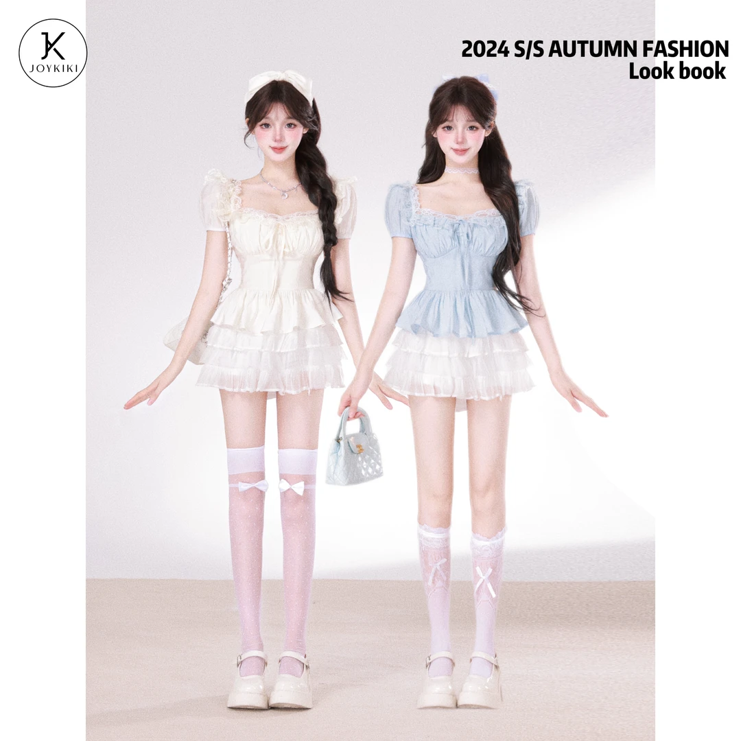 JOY KIKI鹅了么【白玫奶芙】夏季纯欲花边辣妹设计感上衣J25B446