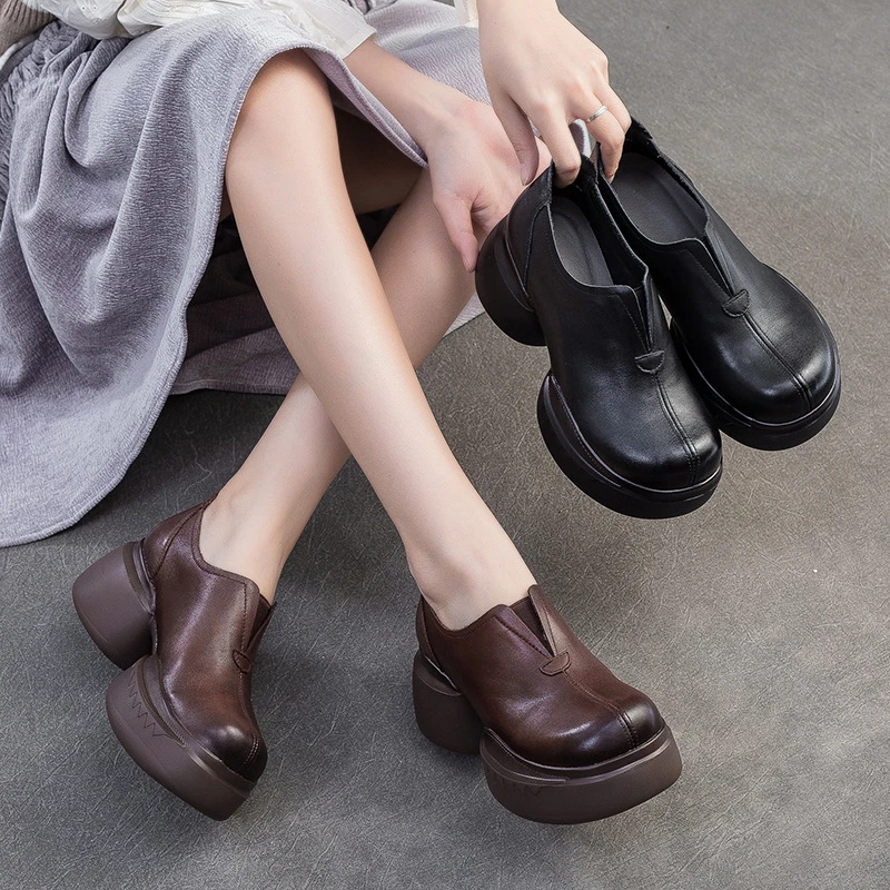 复古浅口懒人一脚蹬单鞋女2025秋季新款厚底增高百搭时尚勃肯鞋