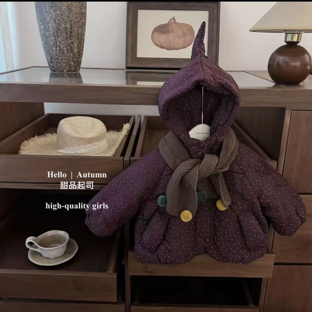 女童波点棉服加绒棉衣秋冬季新款棉袄儿童冬装夹棉加厚宝宝外套潮