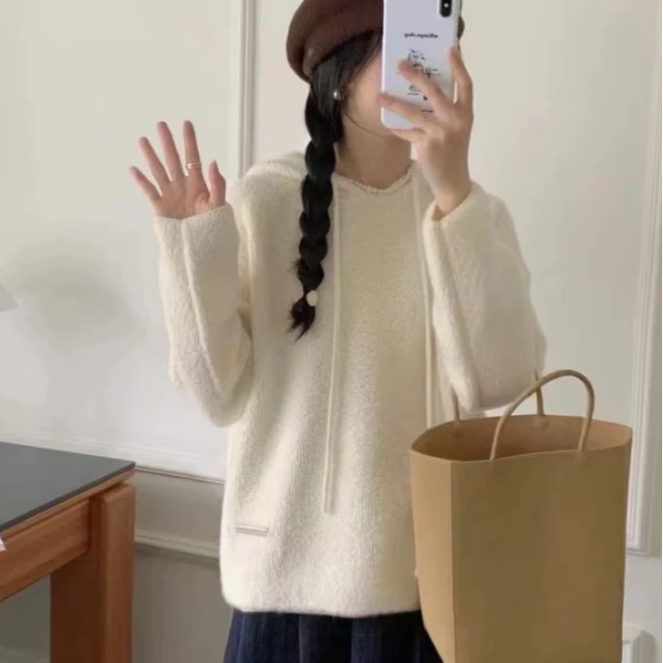 云朵绒帽衫高质感690克加厚韩版宽松连帽针织毛衣女秋冬潮