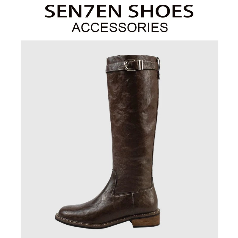 复古粗跟骑士靴女2025秋冬新款显瘦高筒靴女不过膝长筒靴长靴