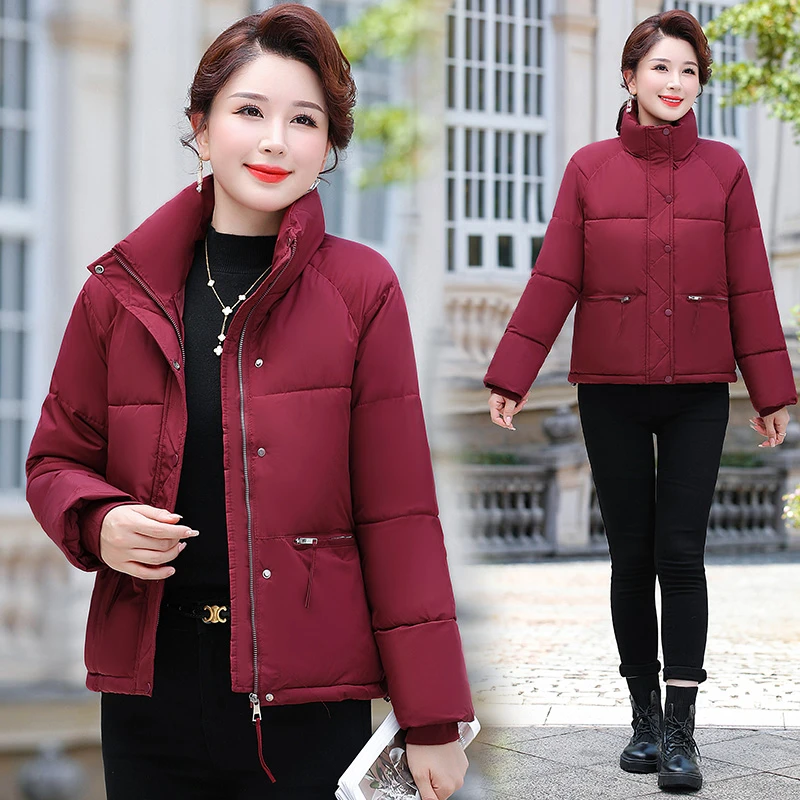 中老年女装棉袄外套动态棉服短款2025妈妈新款加厚纯色小棉衣