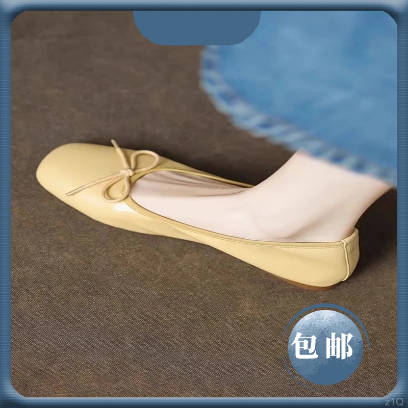 2025蝴蝶结平底鞋子修面皮单鞋百搭女鞋浅口蝴蝶春季方头夏季低跟