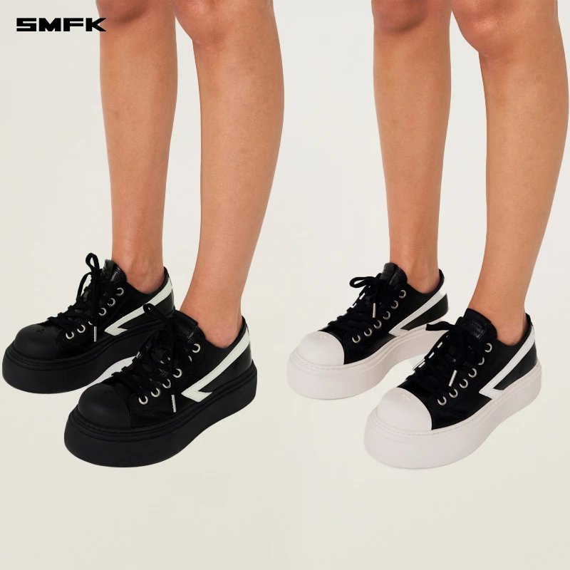 SMFK流星球鞋 S0002BB 黑白户外时尚百搭休闲厚底增高帆布低帮鞋