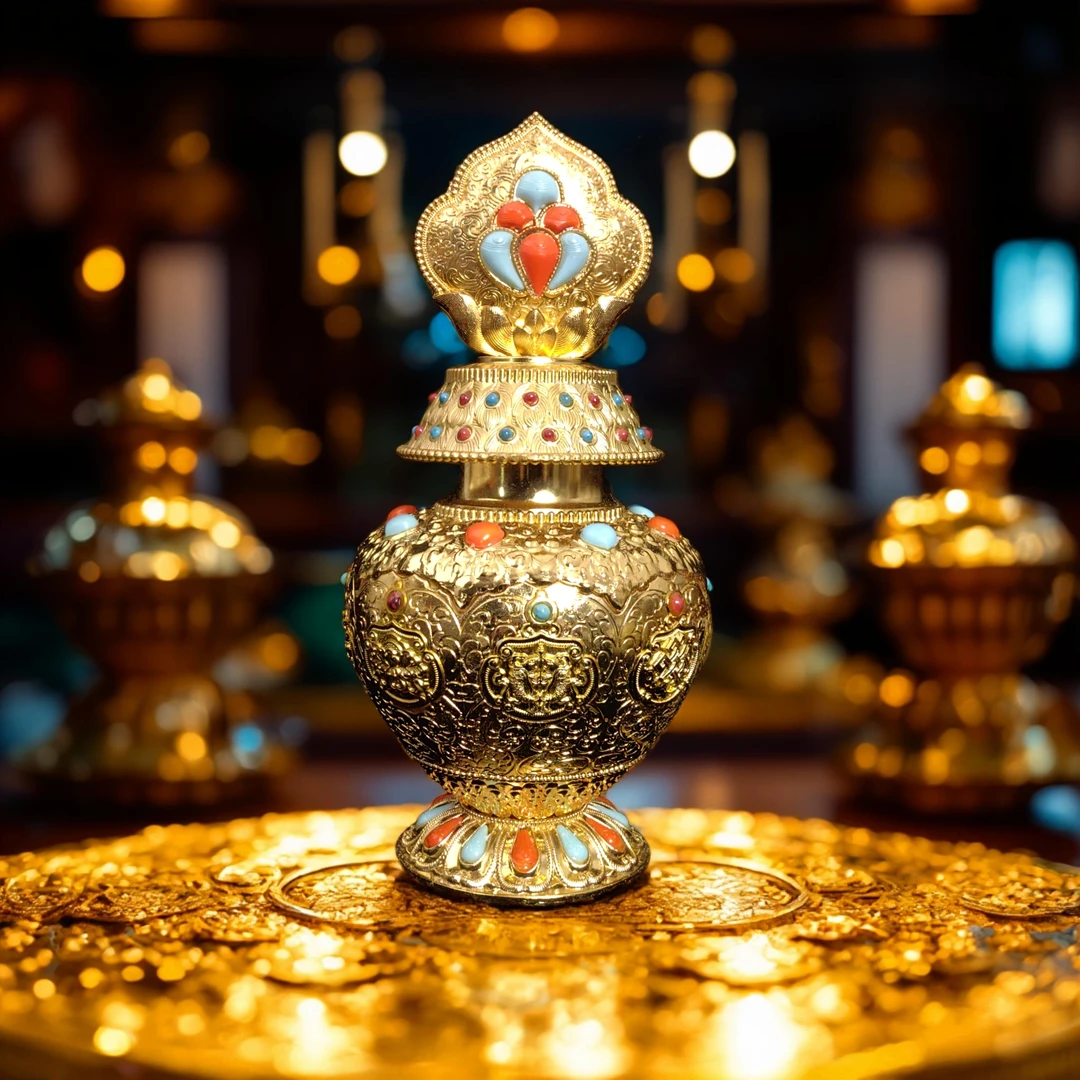 【宝瓶】八吉祥莲花室内合金桌面摆件