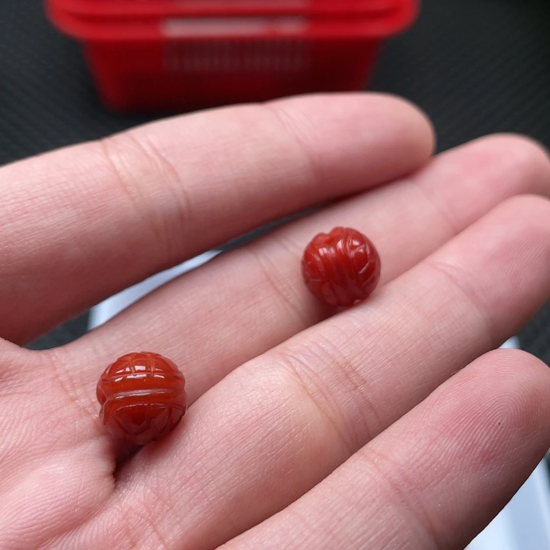 南红玛瑙7号 9*10柿子红富甲天下一组2颗未镶嵌