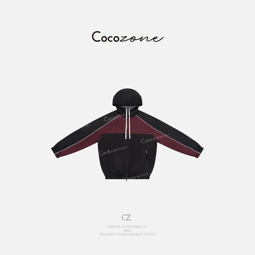 COCO ZONE 刘一一“环岛日记”春季美式复古撞色连帽外套CD2A0031