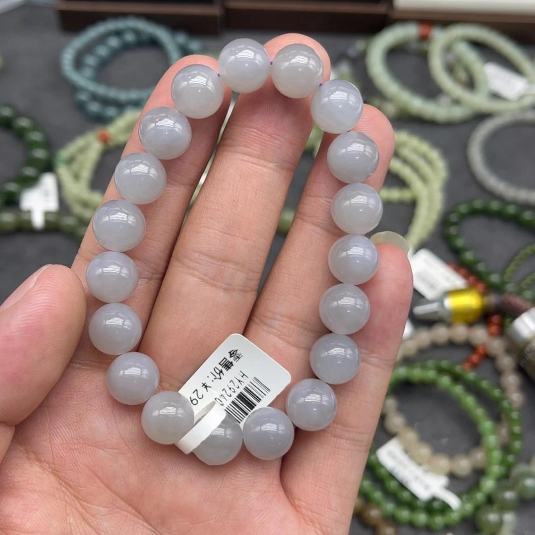 和田玉未镶嵌手串卡10高冰烟紫