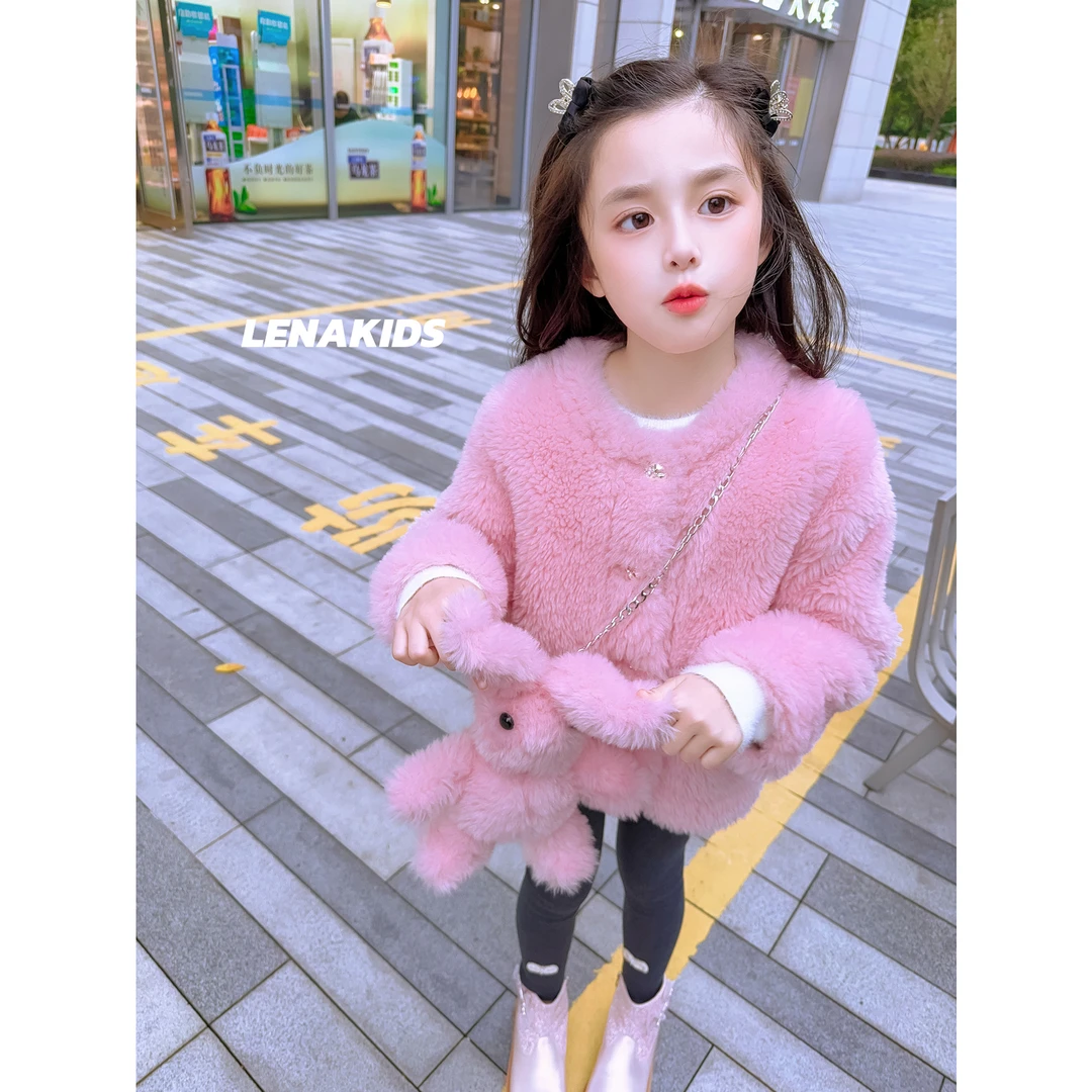 Lenakids【现货】毛毛大衣外套气质时髦高定女宝外套24100101