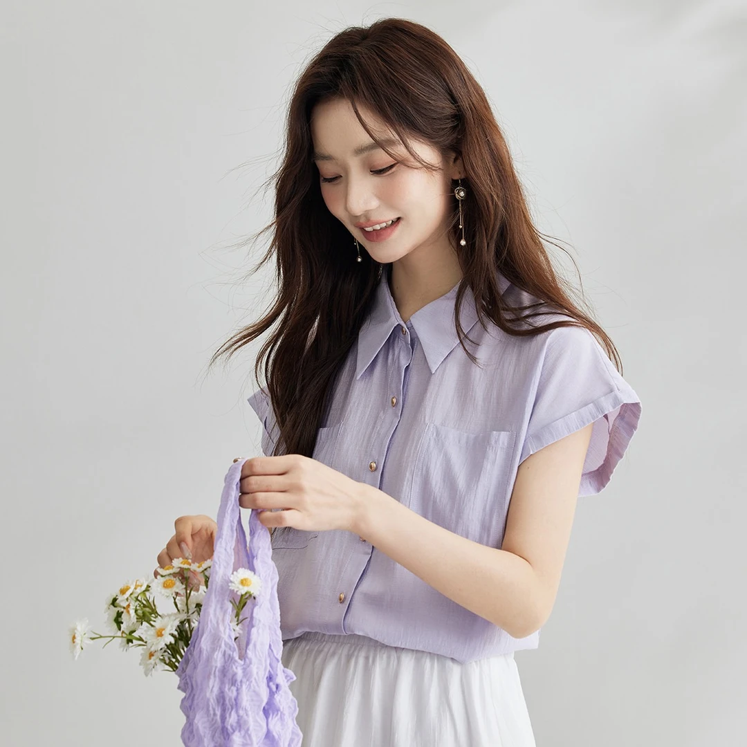 设计感通勤气质小飞袖短袖衬衫女2025夏季时尚高级感百搭衬衣上衣