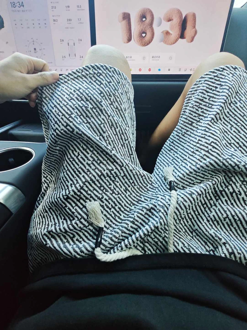 黑白斜纹小香风针织短裤男款夏季美式斑马纹裤子宽松运动五分中裤