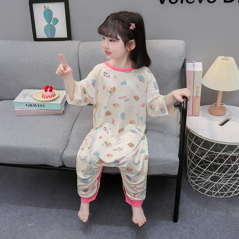女童连体睡衣夏季莫代尔婴儿防踢被空调服儿童夏款家居服宝宝睡袋