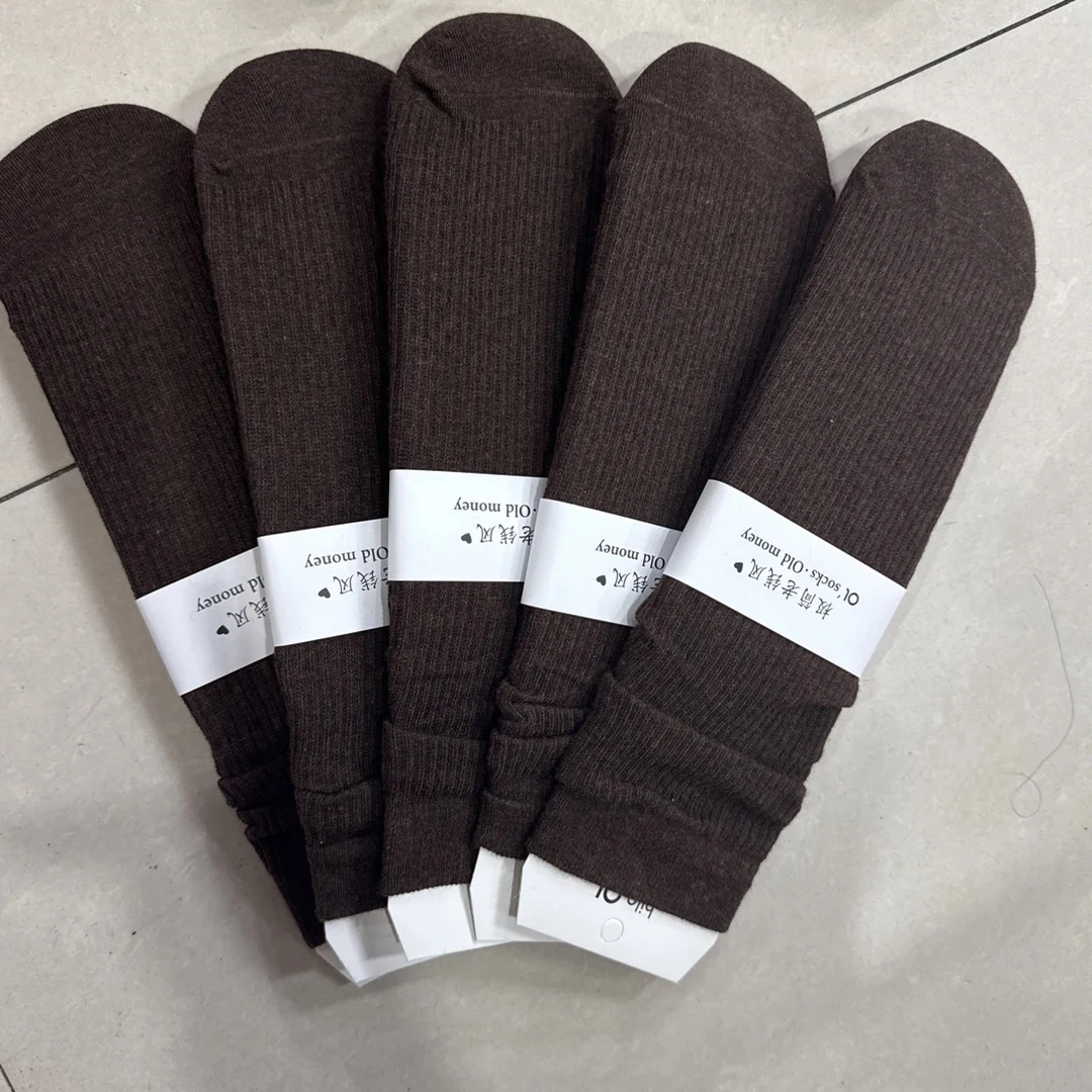 简约美拉德风格中筒女袜纯色百搭堆堆袜