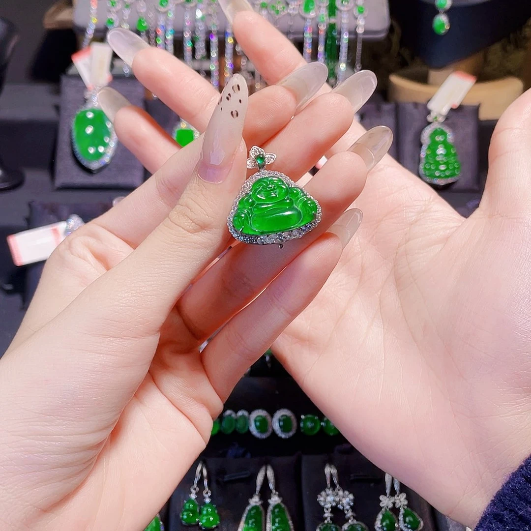 翡翠银S925镶嵌颈饰佛公