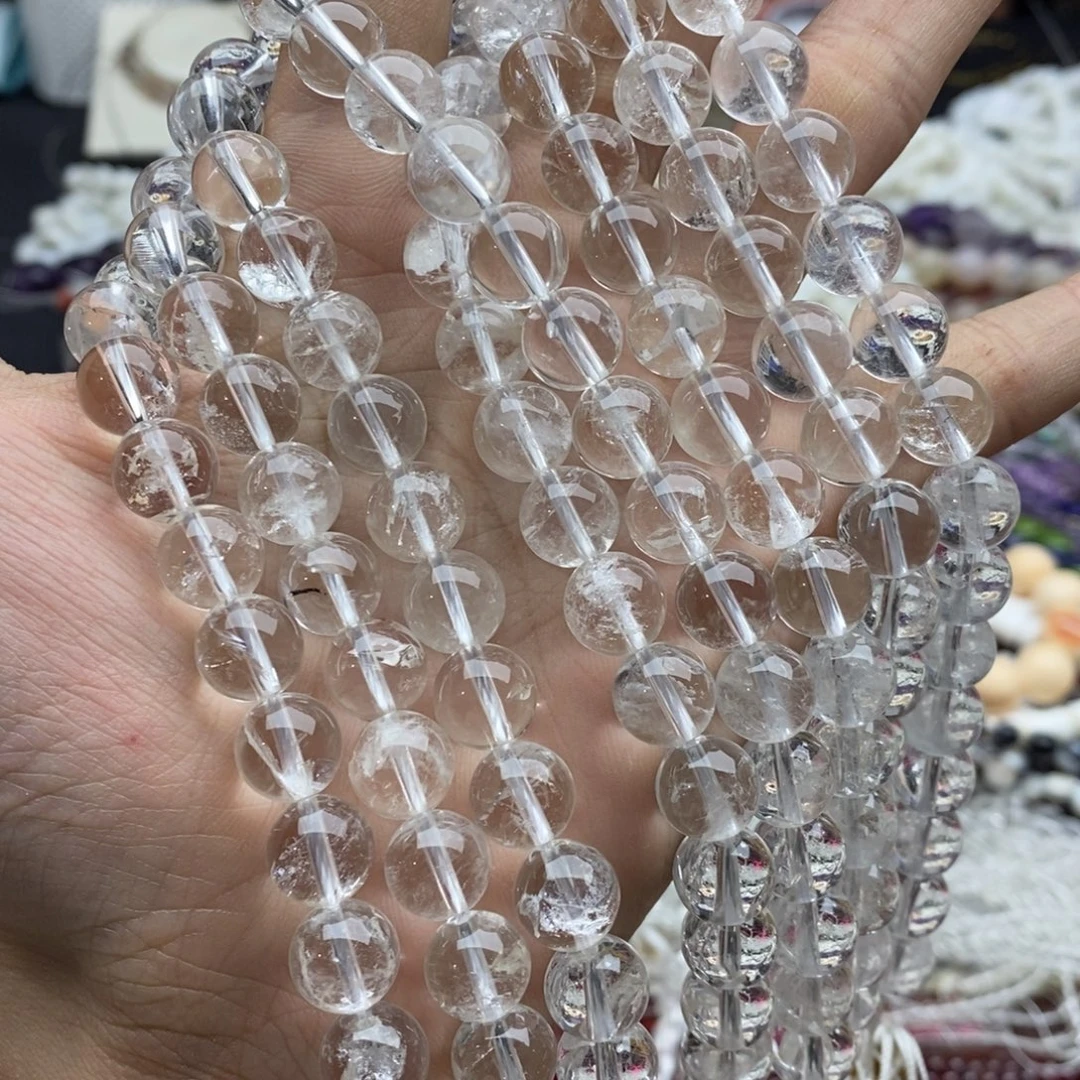 未镶嵌玛瑙/玉髓珠宝半成品一条天然10mm白水晶圆珠