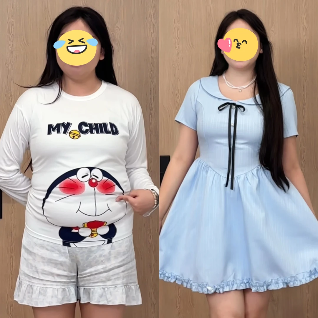 大码韩系学院风娃娃领甜美连衣裙女夏季微胖mm韩系温柔风显瘦长裙