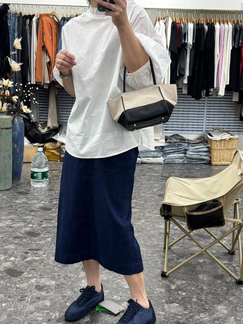 法式高弹通勤显瘦开叉中长裙