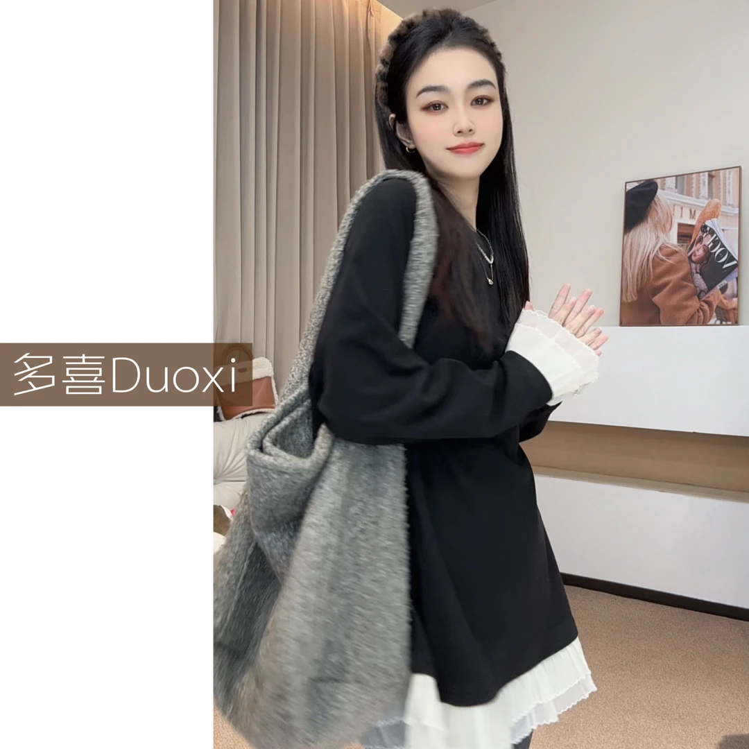 【Duoxi】"福利款"双面澳绒休闲百搭长袖T恤