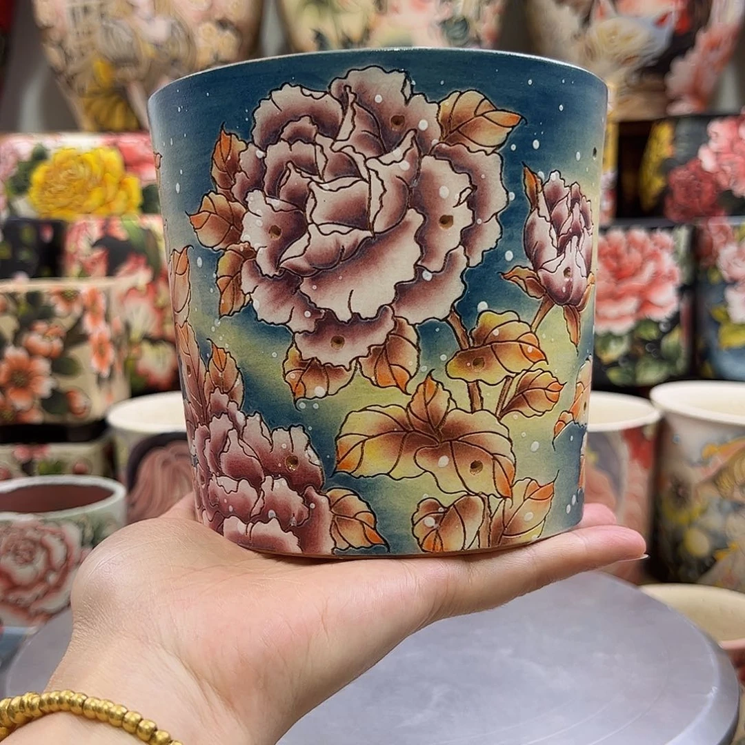 @***爱景德镇陶瓷炫彩花盆