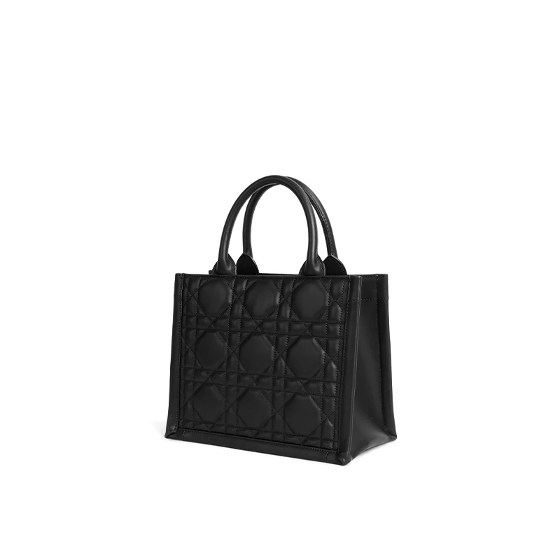 黑金戴妃藤格纹托特头层牛皮手提单肩斜挎包 A090