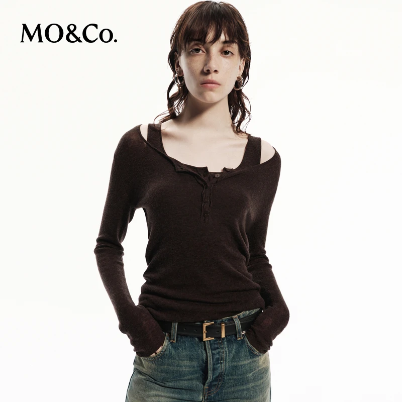 MOCO针织衫秋美丽诺绵羊毛亨利领大圆领软糯MBD3SWT029