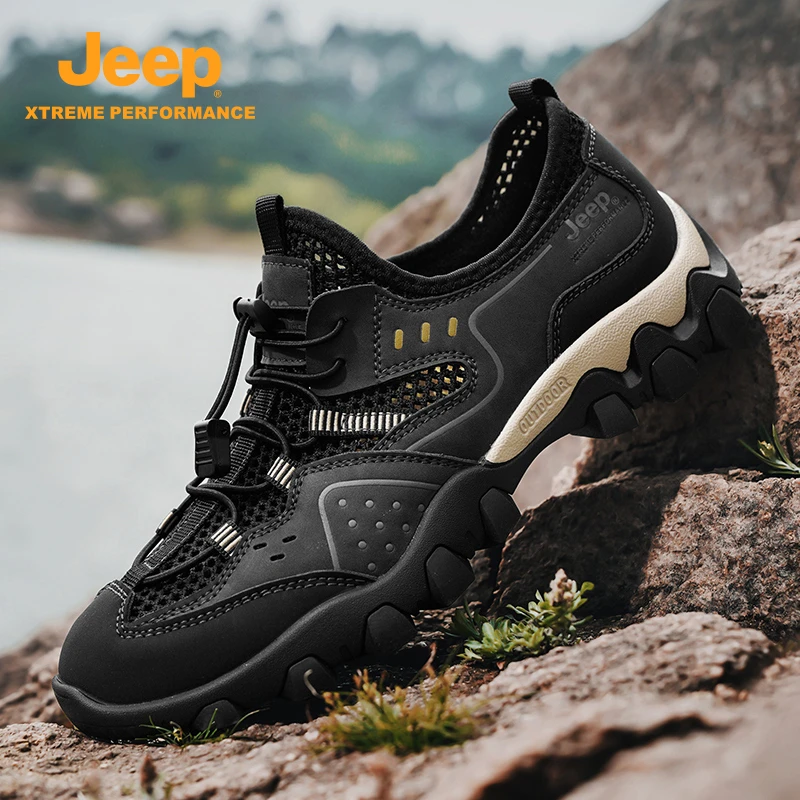 Jeep吉普男款沙滩鞋2025夏季新款户外涉水徒步凉鞋防滑网眼溯溪鞋