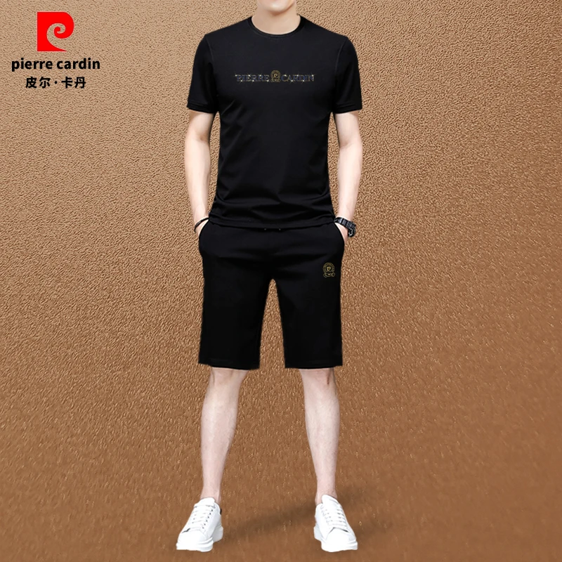 皮尔卡丹男士夏季时尚圆领短袖短裤套装户外休闲潮流百搭男士大码