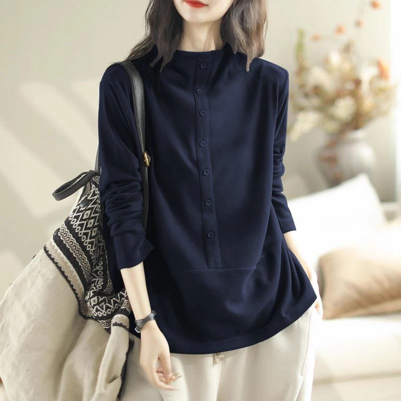 秋装长袖打底衫女2025内搭显瘦上衣秋冬流行妈妈宽松大码高领T恤