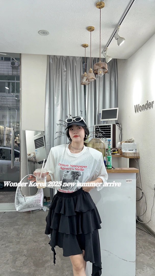 宽松型印花圆领卡通短袖字母T恤重工套装韩版不规则