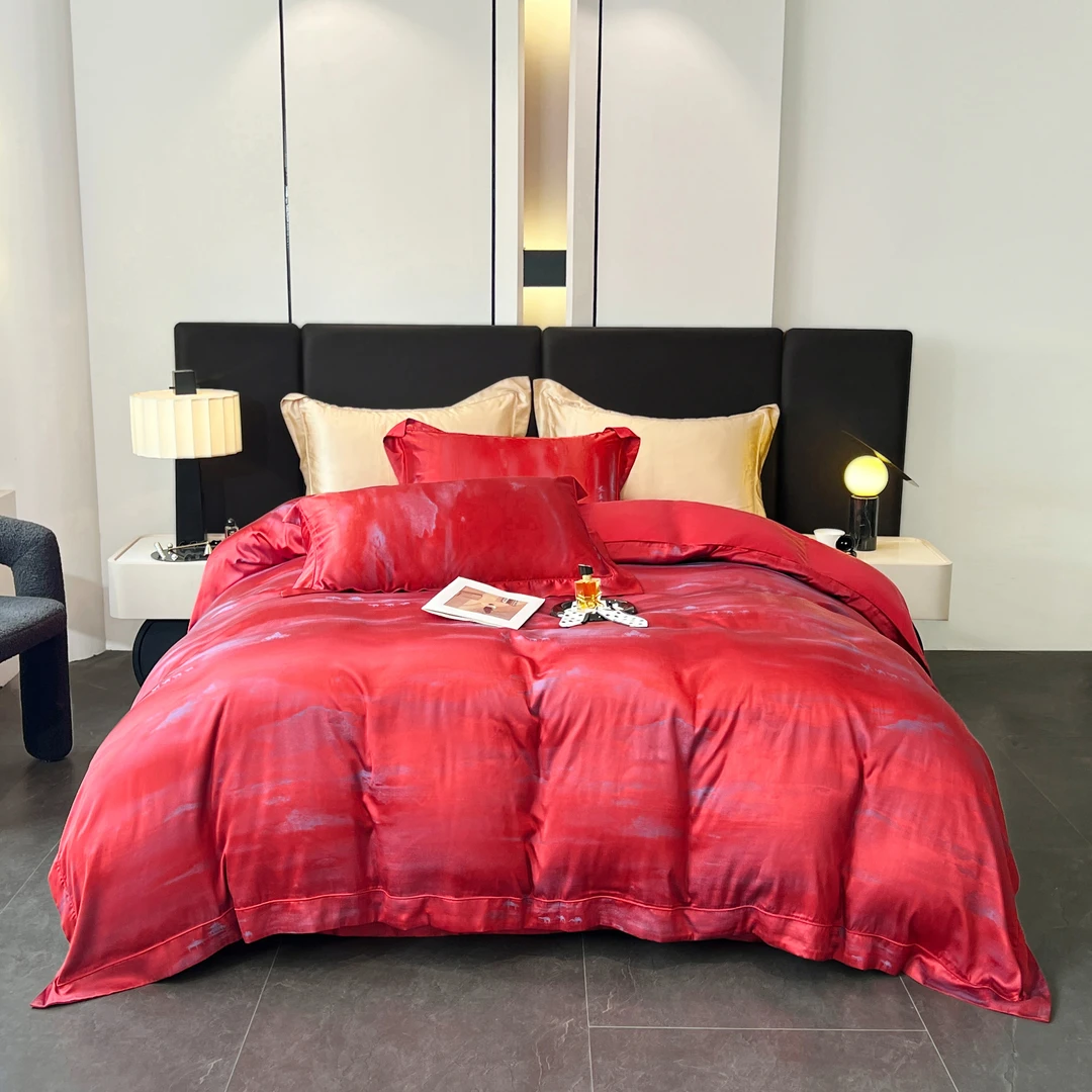 【专柜清仓】bbl高精密真丝棉锦缎提花四件套-丝绸之路-中国红