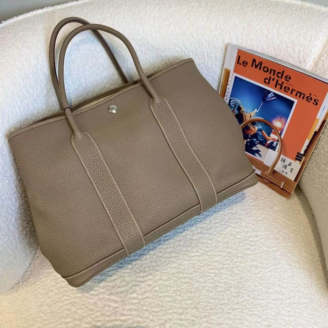 99新 Hermes/爱马仕 壹臻/大象灰银扣花园36 框R手提包12530299
