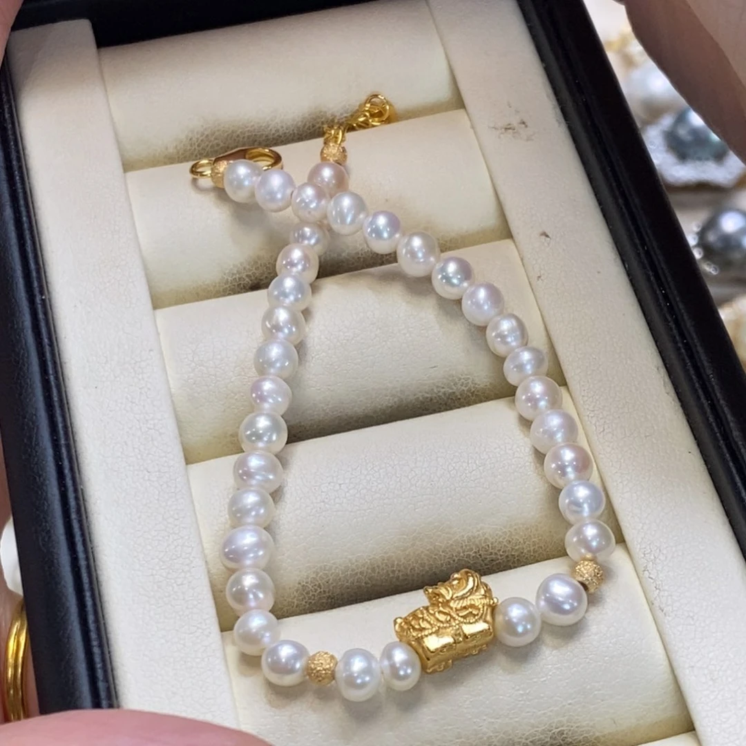 淡水珍珠手链银S925镀金镶嵌