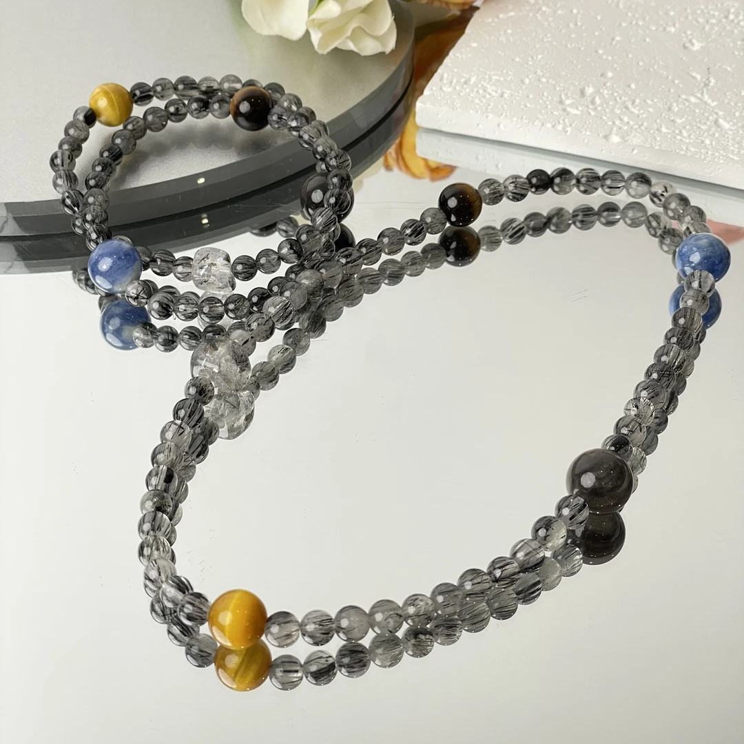 【强心脏】黑发晶虎眼石等5-6mm双圈手串面小仙多样性发其一